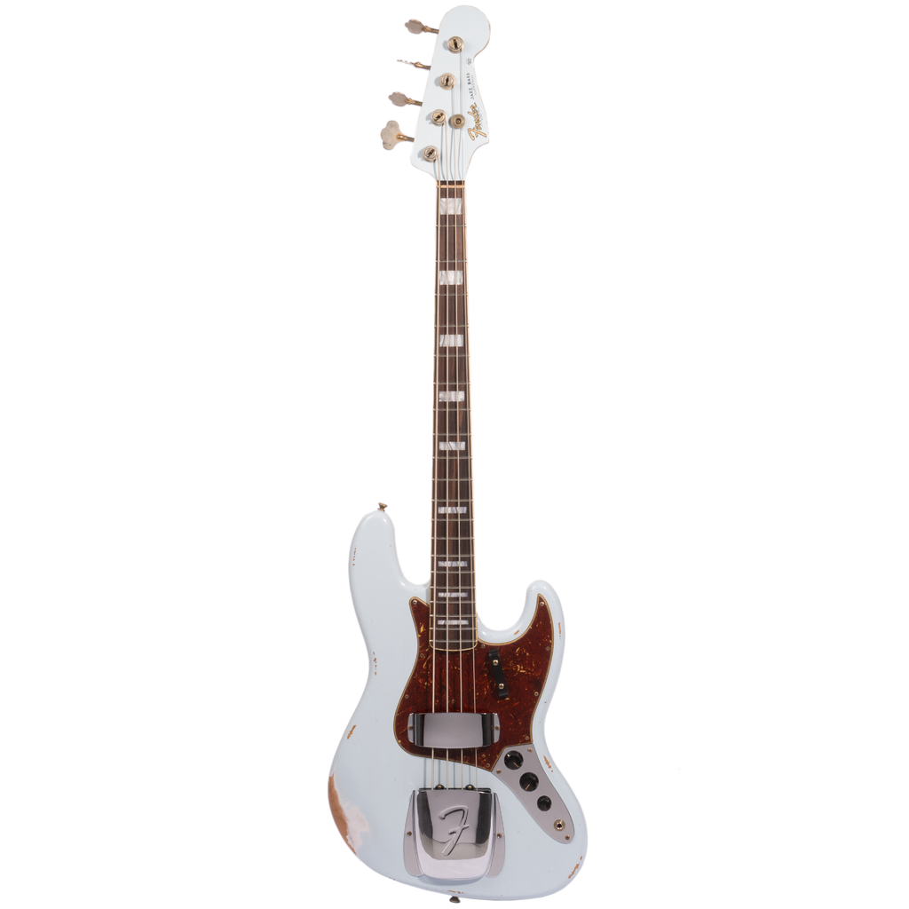 本物の Jazz '64 Shop Custom Fender Bass with Blue Sonic Relic, エレキベース