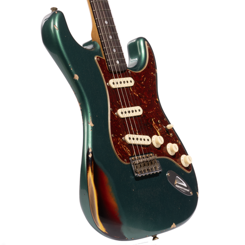 Fender Custom Shop '69 Stratocaster Relic Electric Guitar, British Racing Green Over 3-Color Sunburst