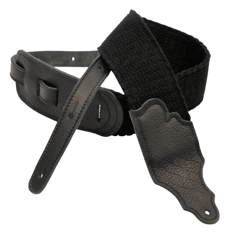 Franklin Strap 3'' Cotton Cinch Guitar/Bass Strap, Black, Black Leather Ends