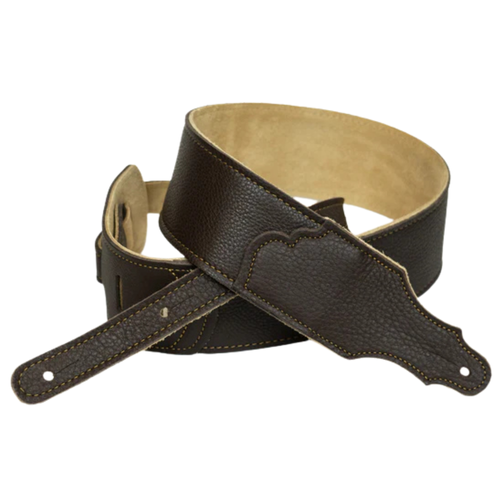 Franklin Strap 3" Glove Leather Guitar Strap w/ Contrast Stitching, Chocolate/Gold