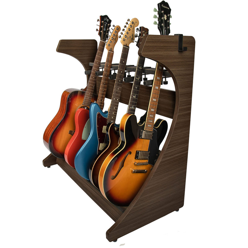 Gator Cases Frameworks Elite 5-Space Electric/Acoustic Guitar Rack, Dark Walnut Brown