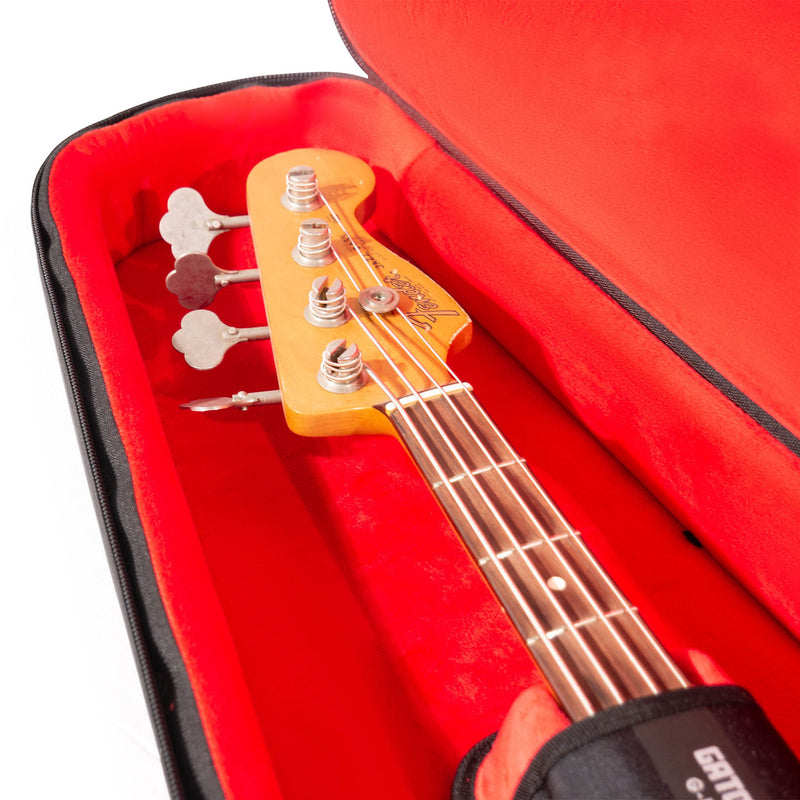 Gator Cases Icon Series Gig Bag For Electric Bass Guitars, Black with Red Interior