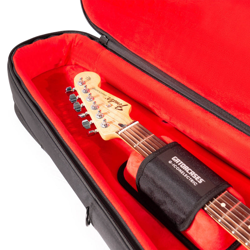 Gator Cases Icon Series Gig Bag For Electric Guitars, Black with Red Interior
