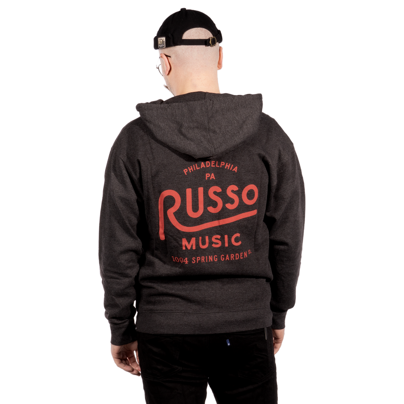 Russo Music Philly Spring Garden Logo Hoodie, Charcoal Heather