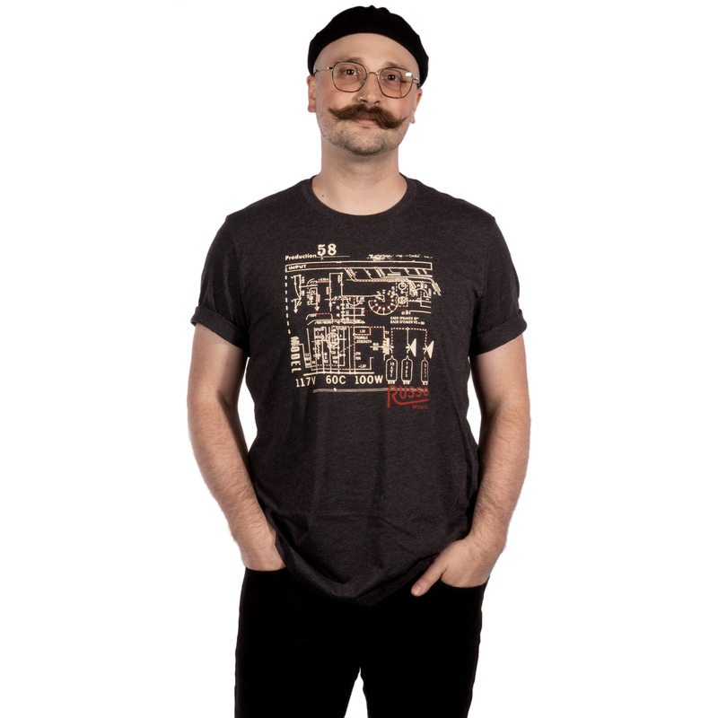 Russo Music 'Schematic' T Shirt, Heather Graphite