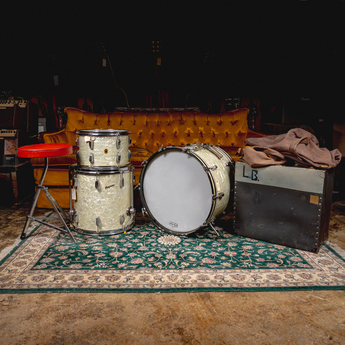 ‘50s WFL Drum Set, White Marine Pearl w/ Rogers Holiday Floor Tom and Hardware - Used