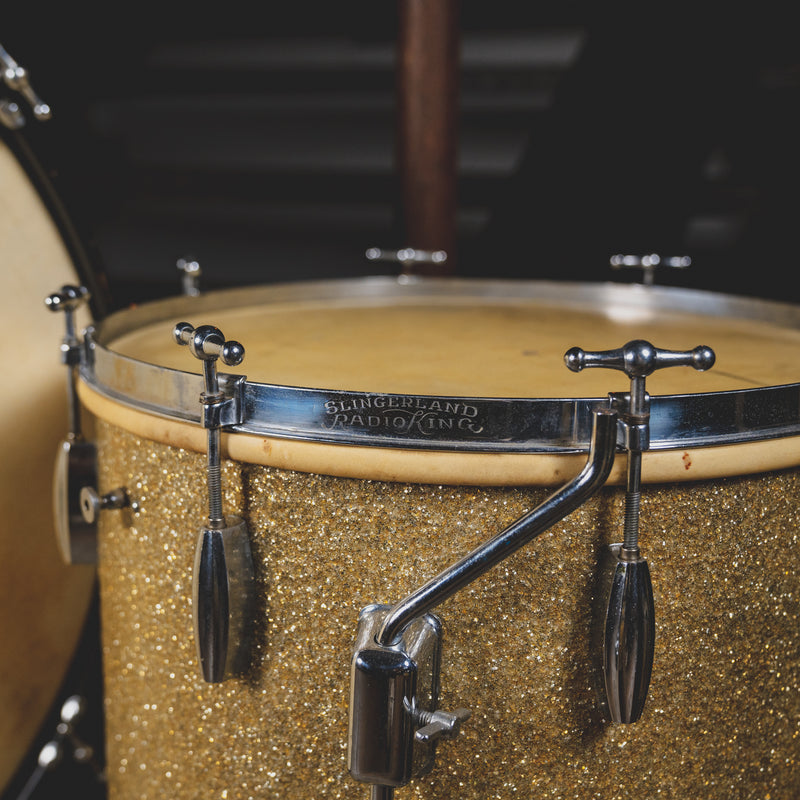1940s Slingerland Radio King Cloud Badge Vintage Drum Set, Silver Sparkle - Used