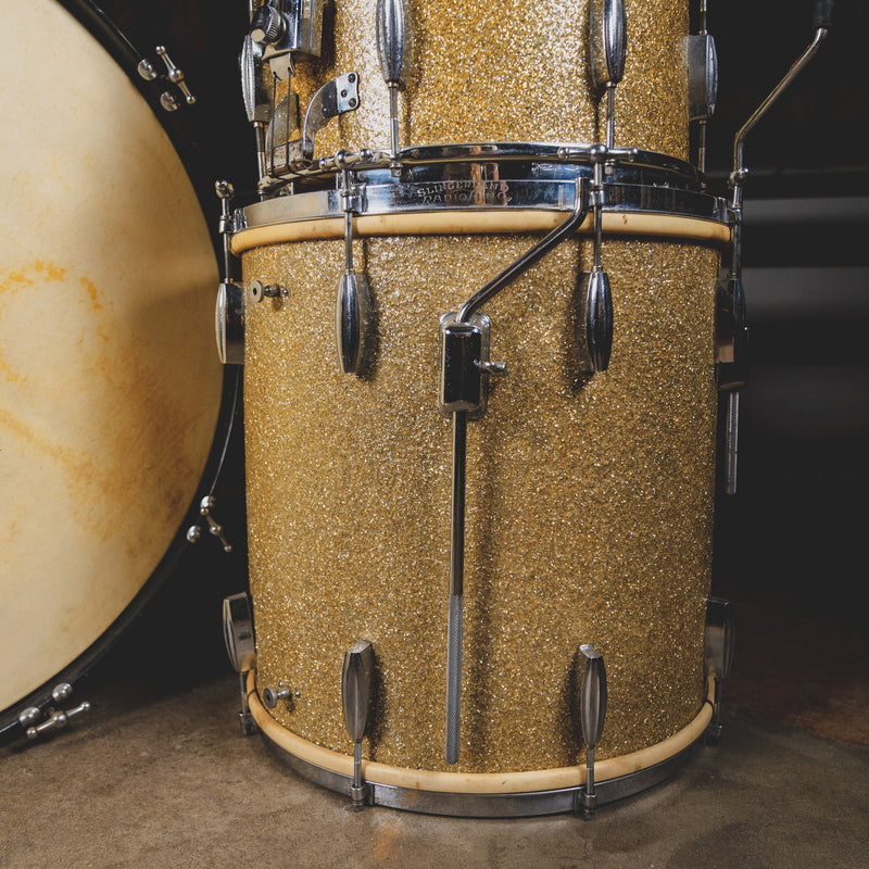 1940s Slingerland Radio King Cloud Badge Vintage Drum Set, Silver Sparkle - Used