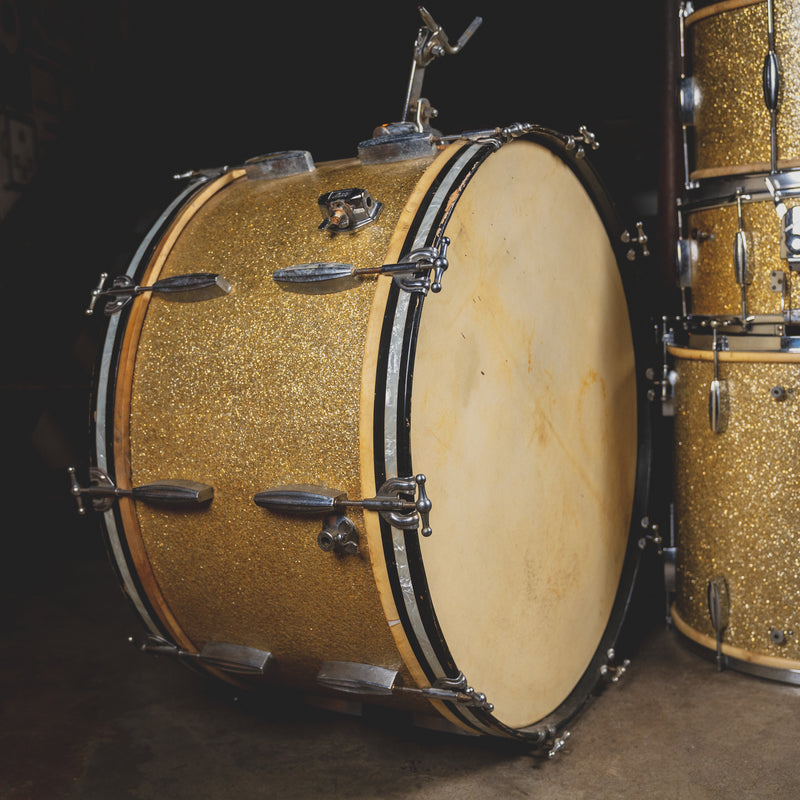 1940s Slingerland Radio King Cloud Badge Vintage Drum Set, Silver Sparkle - Used