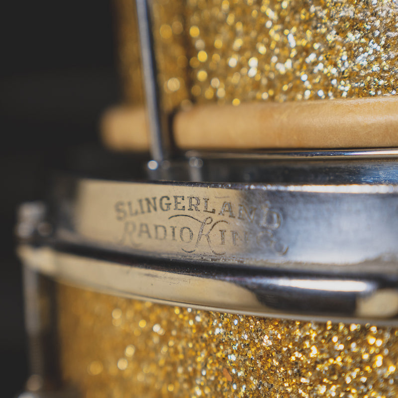 1940s Slingerland Radio King Cloud Badge Vintage Drum Set, Silver Sparkle - Used