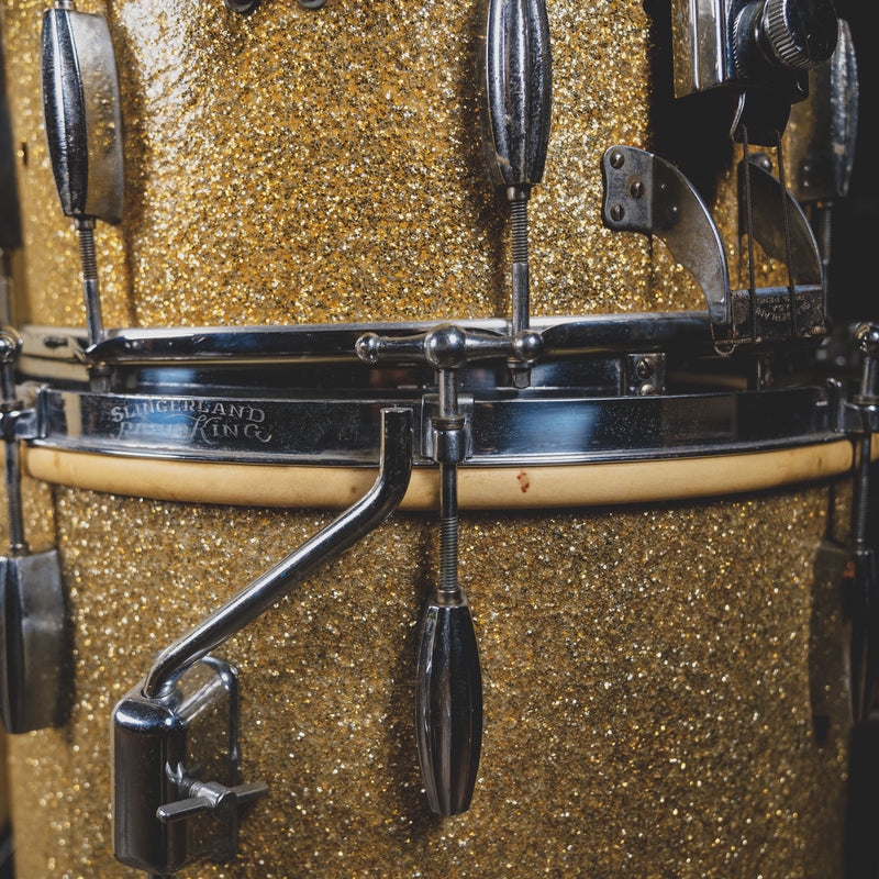 1940s Slingerland Radio King Cloud Badge Vintage Drum Set, Silver Sparkle - Used