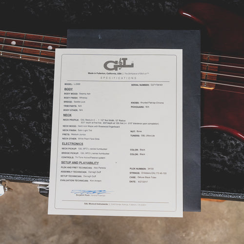 2017 G&L L-2000 Electric Bass Guitar, Whiskey w/OHSC - Used