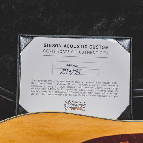 2023 Gibson J-45 Koa Custom Shop Acoustic-Electric Guitar, Natural w/OHSC - Used