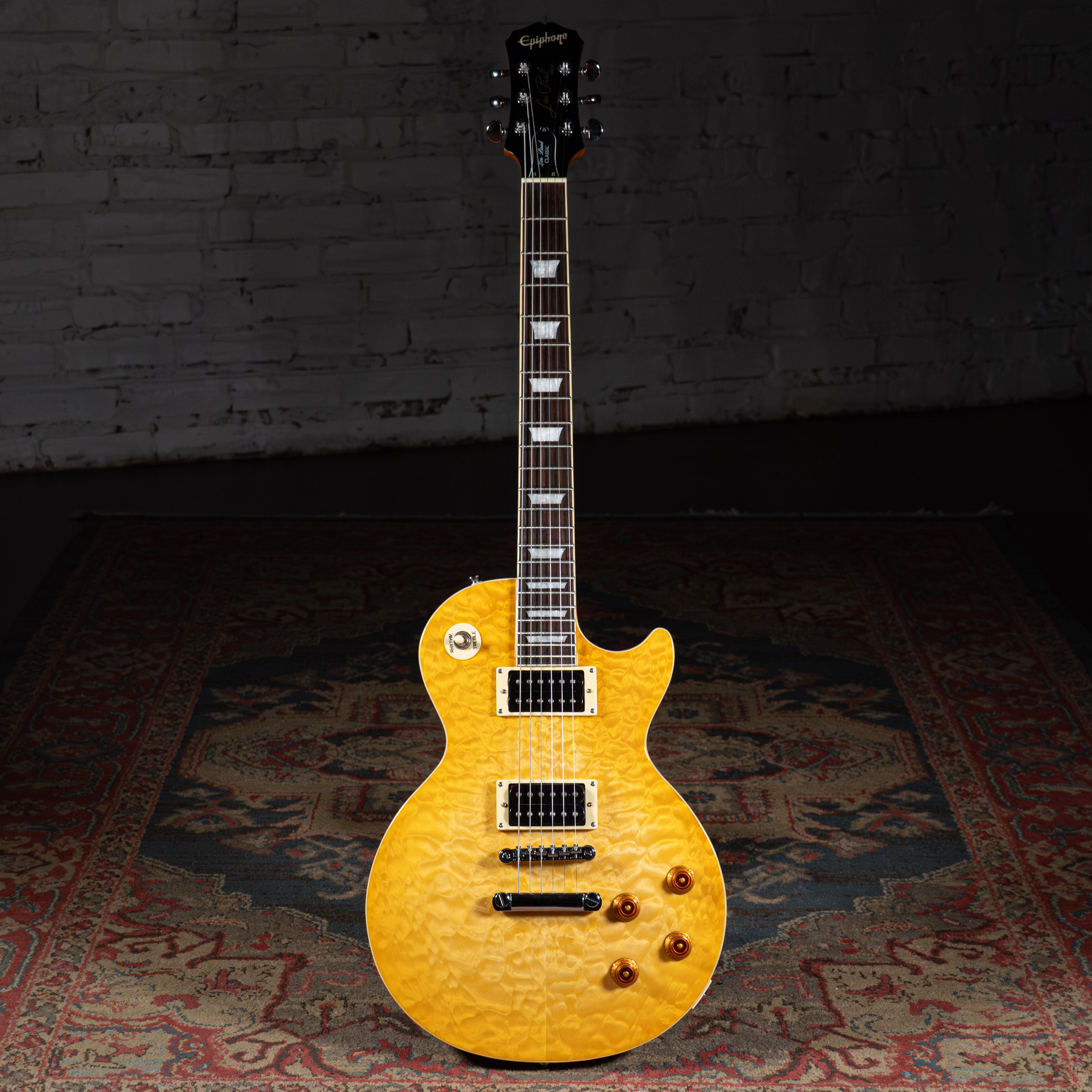 2006 Epiphone Les Paul Classic Quilt Top Electric Guitar, Honey