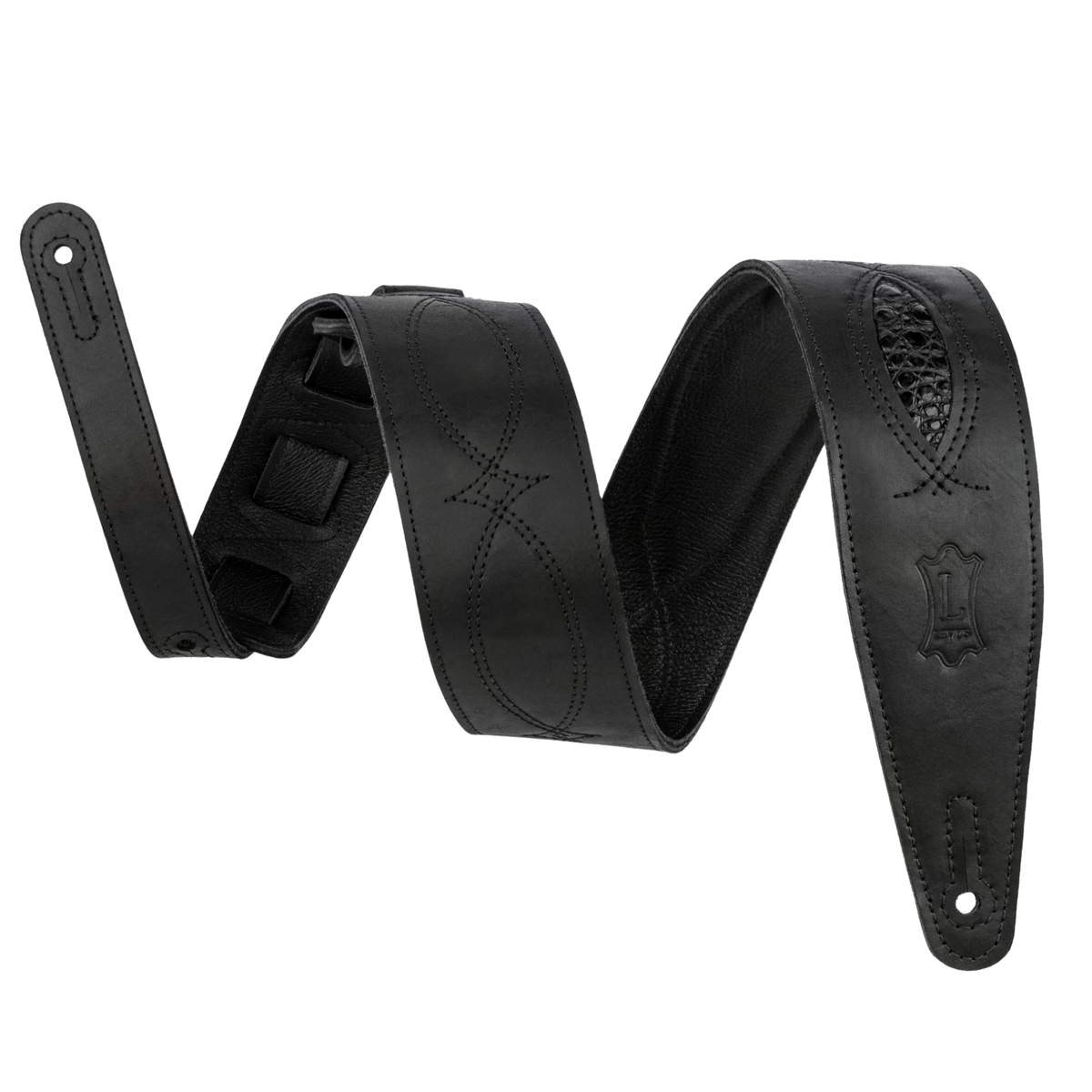 Levys Black Crocodile Leather Guitar Strap