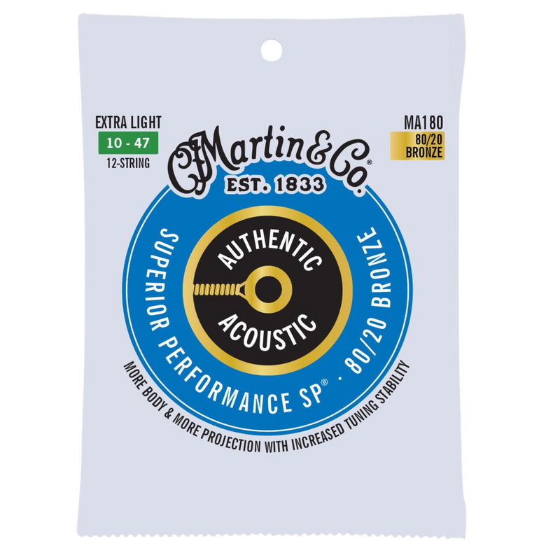 Martin Authentic Acoustic SP Guitar Strings, 10-47 Extra Light, 12-String, 80/20 Bronze