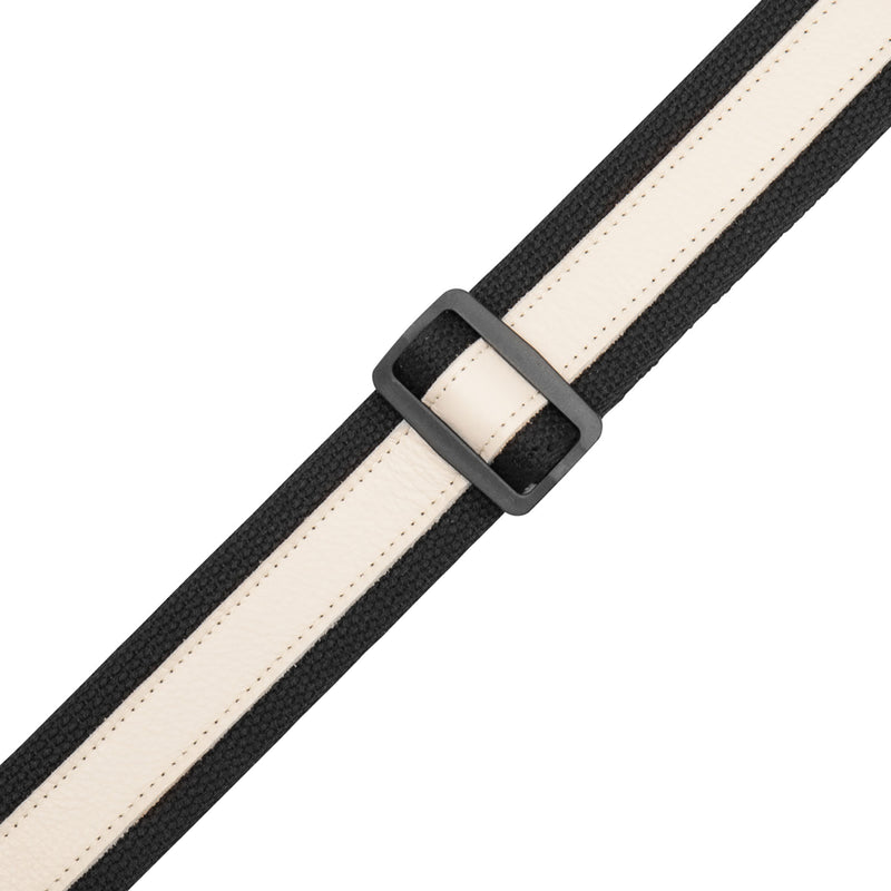 Levys 2” Cotton Combo Guitar Strap, Black Cotton w/ Cream Leather Strip