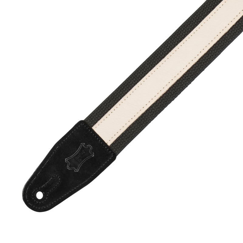 Levys 2” Cotton Combo Guitar Strap, Black Cotton w/ Cream Leather Strip