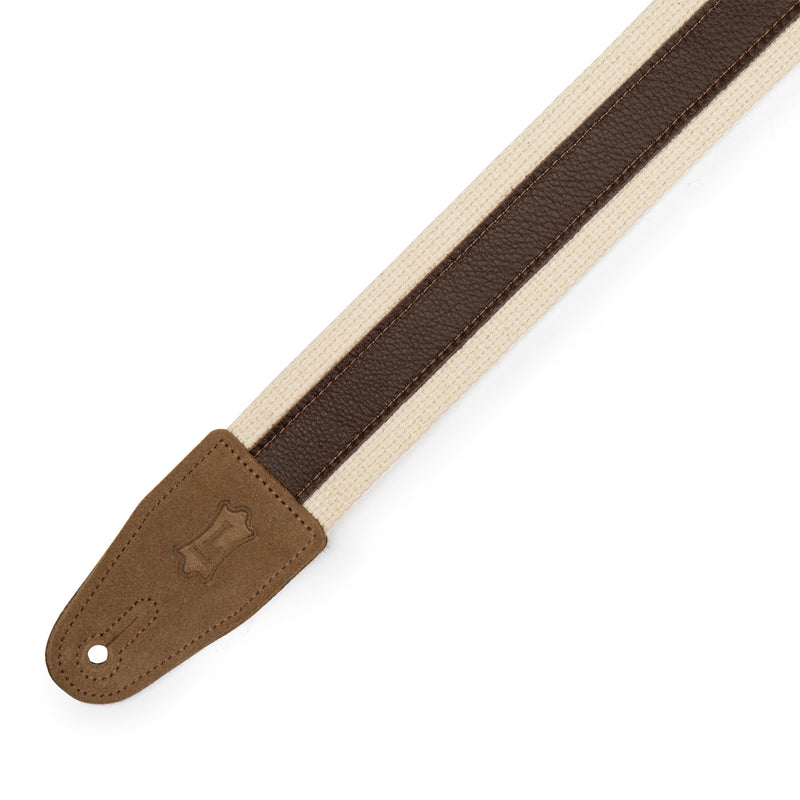 Levys 2” Cotton Combo Guitar Strap, Natural Cotton w/ Dark Brown Leather