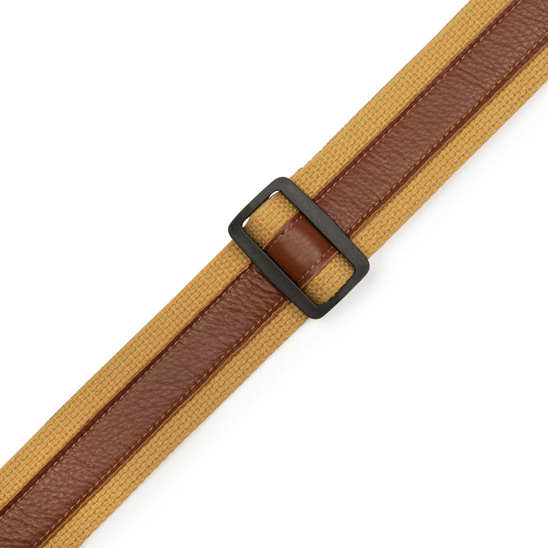 Levys 2” Cotton Combo Guitar Strap, Tan Cotton w/ Tan Leather Strip