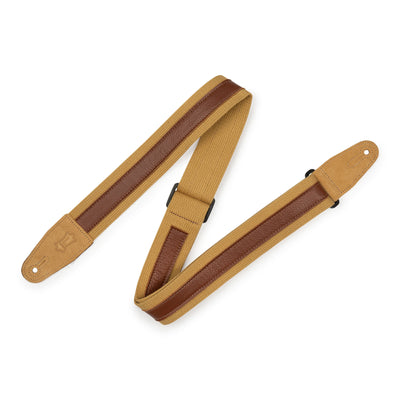Levys 2” Cotton Combo Guitar Strap, Tan Cotton w/ Tan Leather Strip