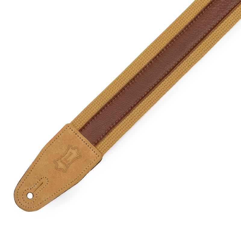 Levys 2” Cotton Combo Guitar Strap, Tan Cotton w/ Tan Leather Strip
