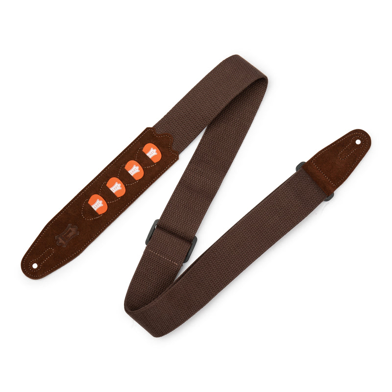 Levys MC2PH 2” Cotton Pick Holder Guitar Strap, Brown