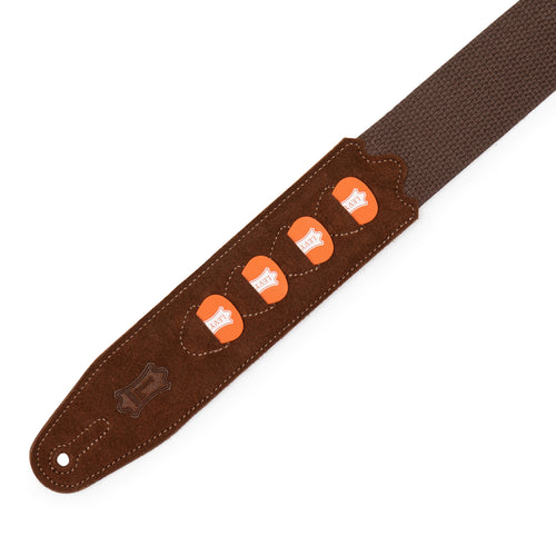 Levys MC2PH 2” Cotton Pick Holder Guitar Strap, Brown