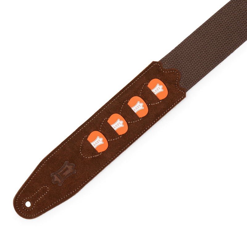Levys MC2PH 2” Cotton Pick Holder Guitar Strap, Brown