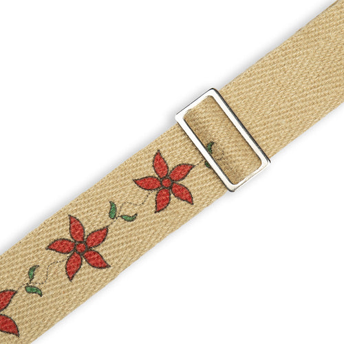 Levys 2” Flowering Vine Hemp Guitar Strap with Red Flowers