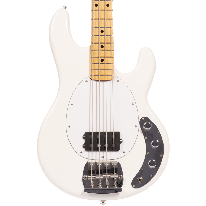 Music Man Retro ‘70s Stingray 4 String Bass Guitar, White w/Mono Soft Shell Case