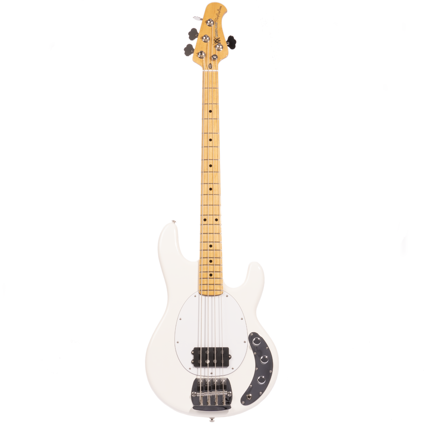 Music Man Retro ‘70s Stingray 4 String Bass Guitar, White w/Mono Soft