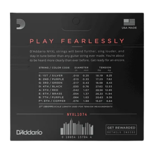 D'Addario 10-74 NYXL Light Top Heavy Bottom 8-String Nickel Wound Electric Strings