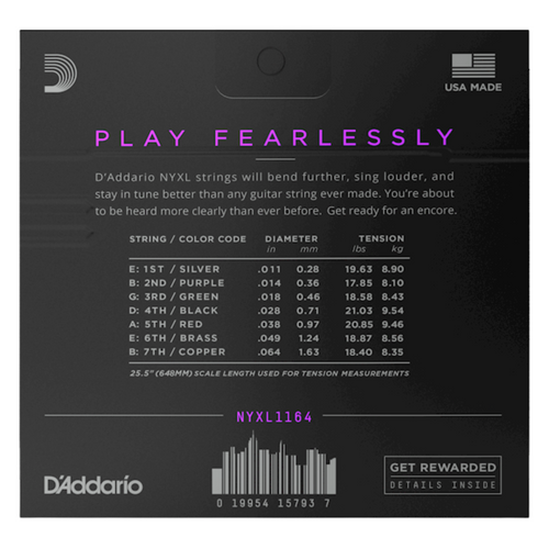 D'Addario NYXL Nickel Wound 7-String Electric Guitar Strings, 11-64, Medium