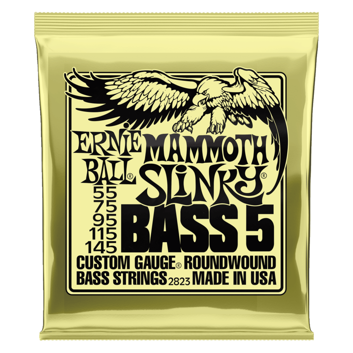 Ernie Ball Mammoth Slinky Nickel Wound 5-String Electric Bass Strings, 55-145