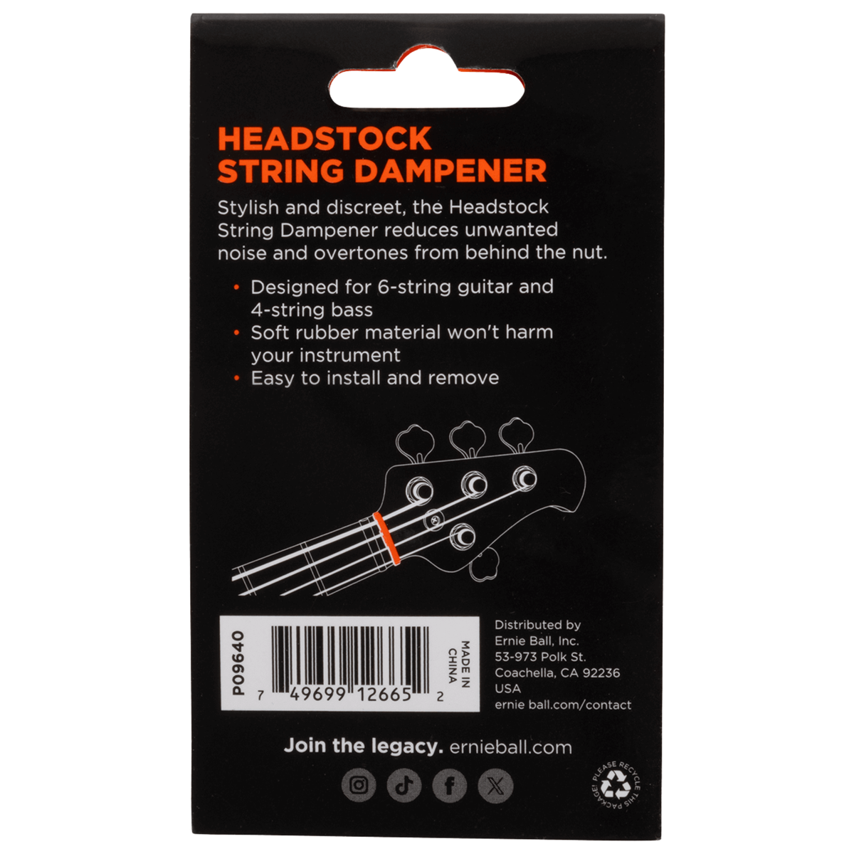 Ernie Ball Guitar String Dampener, Headstock