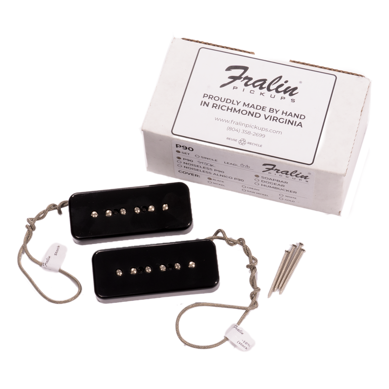 Fralin P90 Single Coil Electric Guitar Pickup Set, Soapbar, Gibson Wire, Stock Output, Black