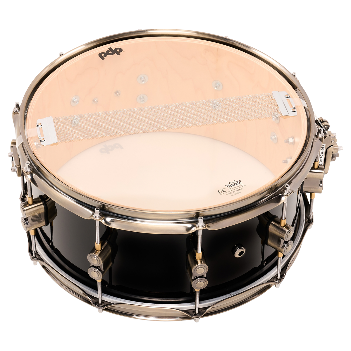 PDP Limited Edition 6.5x14" Maple Snare Drum, Piano Black w/ Antique Bronze Hardware