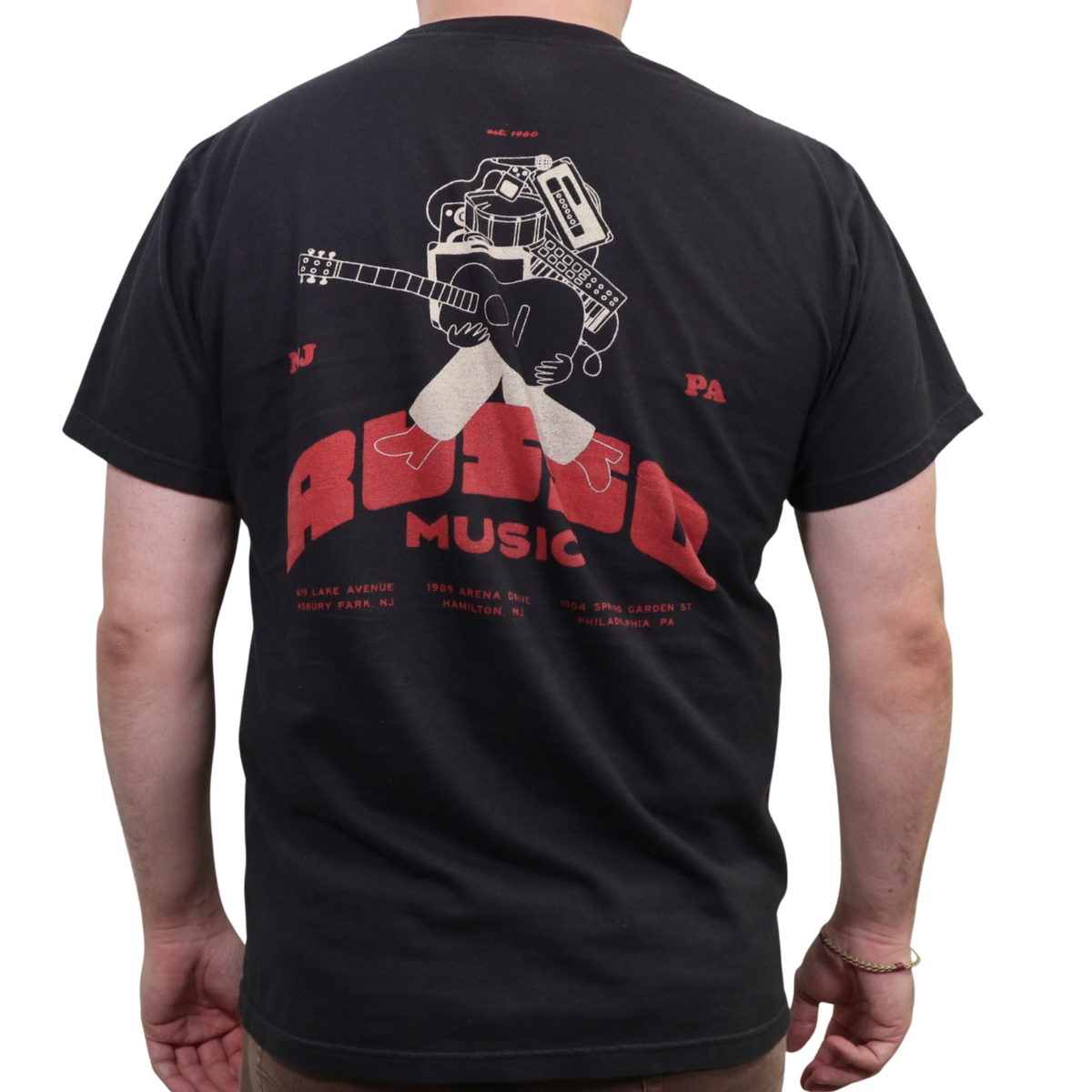 Russo Music Pocket T-Shirt, Red/Cream on Black