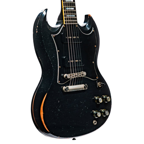 Gibson Custom Shop SG Custom Batwing P-90 Electric Guitar, Murphy Lab Heavy Aged, Ebony