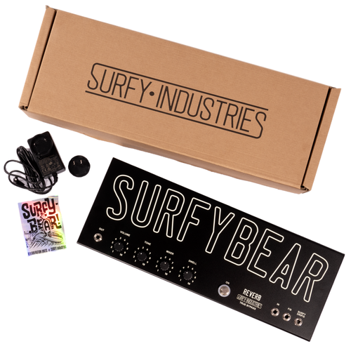 Surfy Industries SurfyBear Metal Spring Reverb Pedal, Black v2.0 w/ Surfypan