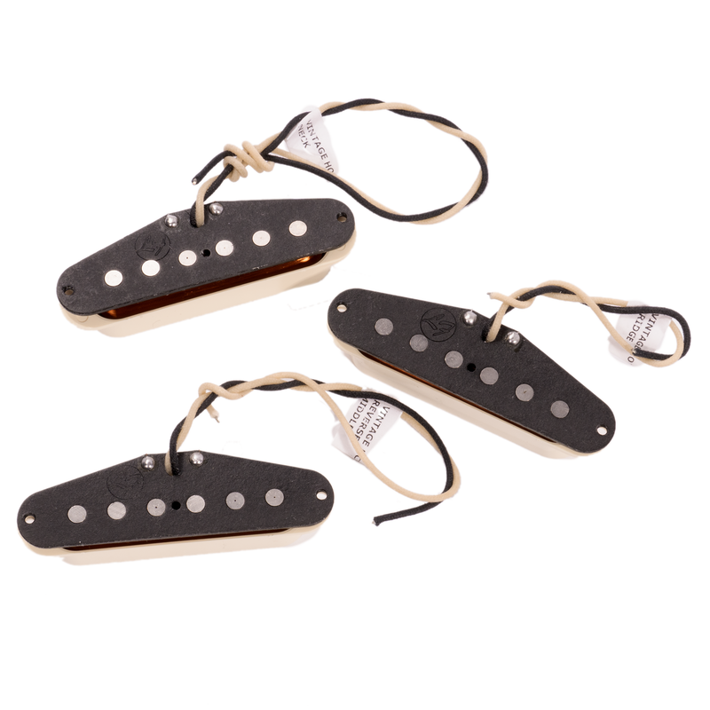 Fralin Vintage Hot Single Coil Strat Electric Guitar Pickup Set, Parchment, Stock Stagger