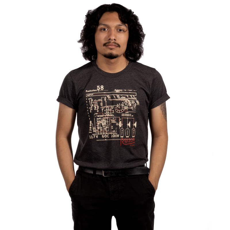 Russo Music 'Schematic' T Shirt, Heather Graphite