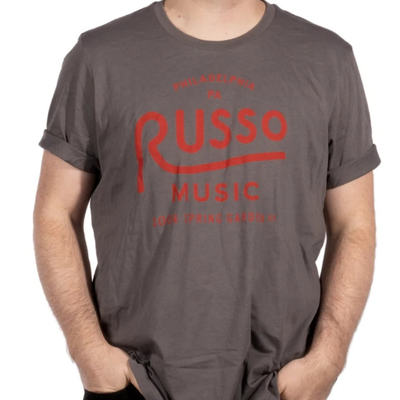 Russo Music 'Philly Spring Garden Logo' T-Shirt, Red on Grey