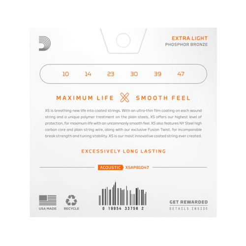 D'Addario 10-47 XS Phosphor Bronze Extra Light Acoustic Strings