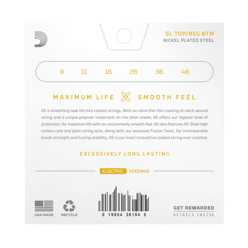 D'Addario 09-46 XS Nickel Plated Steel Electric Guitar Strings, Super Light Top/Regular Bottom