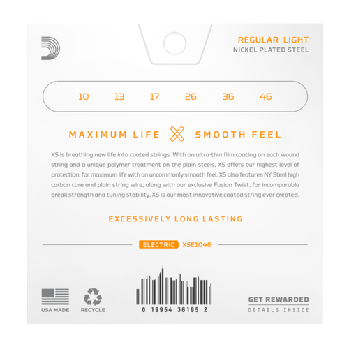 D'Addario 10-46 XS Nickel Plated Steel Electric Guitar Strings, Regular Light