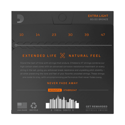 D'Addario 10-47 XT Acoustic 80/20 Bronze Extra Light