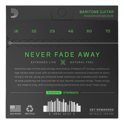 D'Addario XT Baritone Acoustic Guitar Strings, 16-70, Phosphor Bronze, Medium