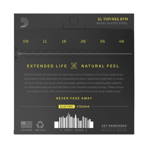 D'Addario 9-46 XT Electric Nickel Plated Steel Super Light Top/Regular Bottom